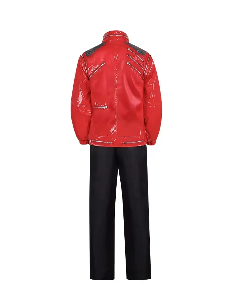 Men Cosplay Michael Jackson Costume Red Zipper Michael Jackson MJ Beat It Costumes Jacket for Impersonators Halloween Xmas Suit - view 2