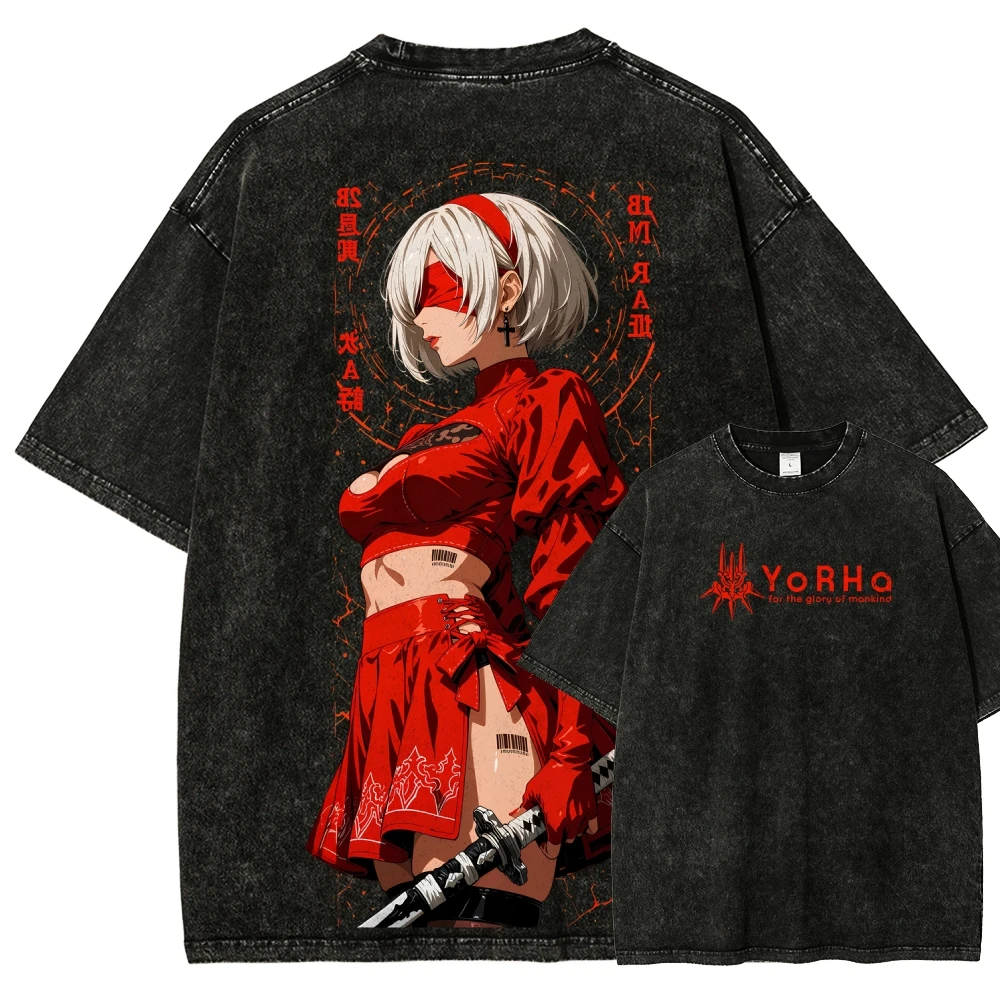 NieR Washed T shirt New Model Anime Lover T-shirt Oversized Year round clothing Unisex Y2k Short Sleeves Classic high quality