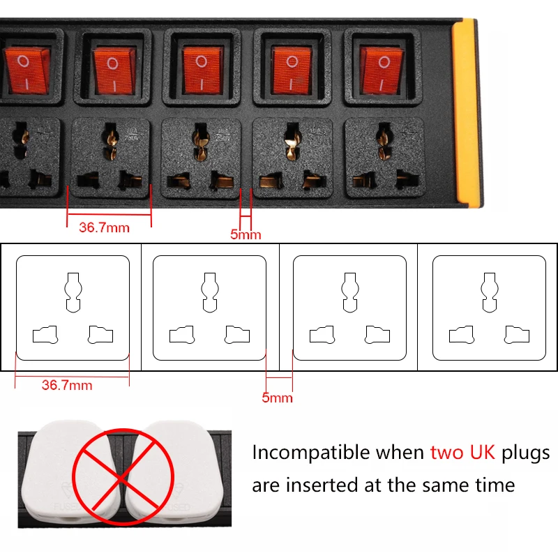 Imagem -04 - Rede Cabinet Mount Pdu Power Strip 2u Maneiras Tomada Interruptor Independente Liga de Alumínio Shell 2meter Cord