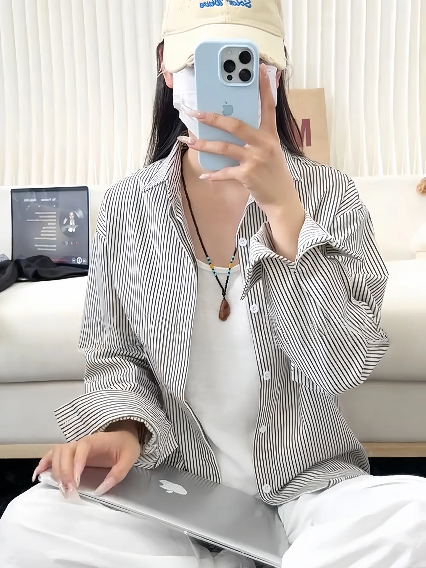 

Loose Fit Striped Long Sve Casual irt ex Early Autumn Thin Outerwear Comfortable Lazy Sle Men's Women's irt