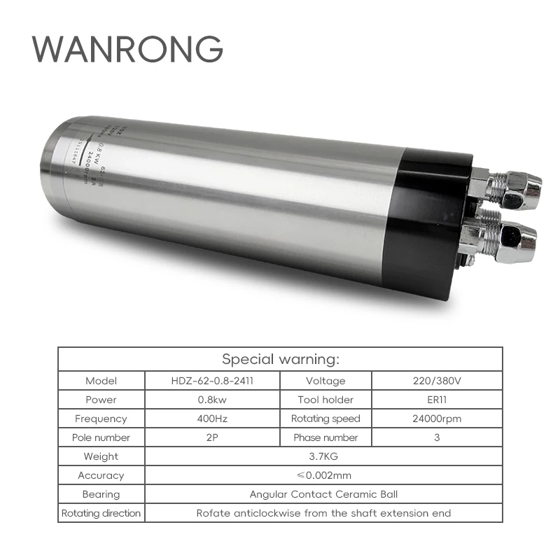 High Quality 62mm 0.8KW Electric Spindle ER11 220V/380V Air Cooling High Torque For  Engraving Milling Cutting Machine Tool
