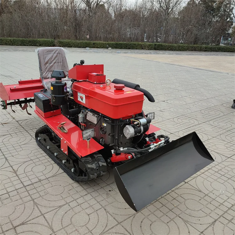 Diesel Garden Plow Farming Tractor Construction Machinery with Farm Soil Tiller Cultivator Crawler Tractor with Grass Cutter