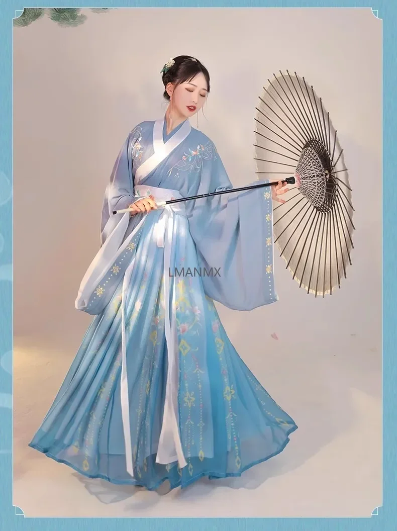 จีนแบบดั้งเดิม Hanfu เครื่องแต่งกายผู้หญิงโบราณ Han Dynasty ชุด Oriental ชุดเจ้าหญิง Lady Elegance Tang Dynasty Dance Wear