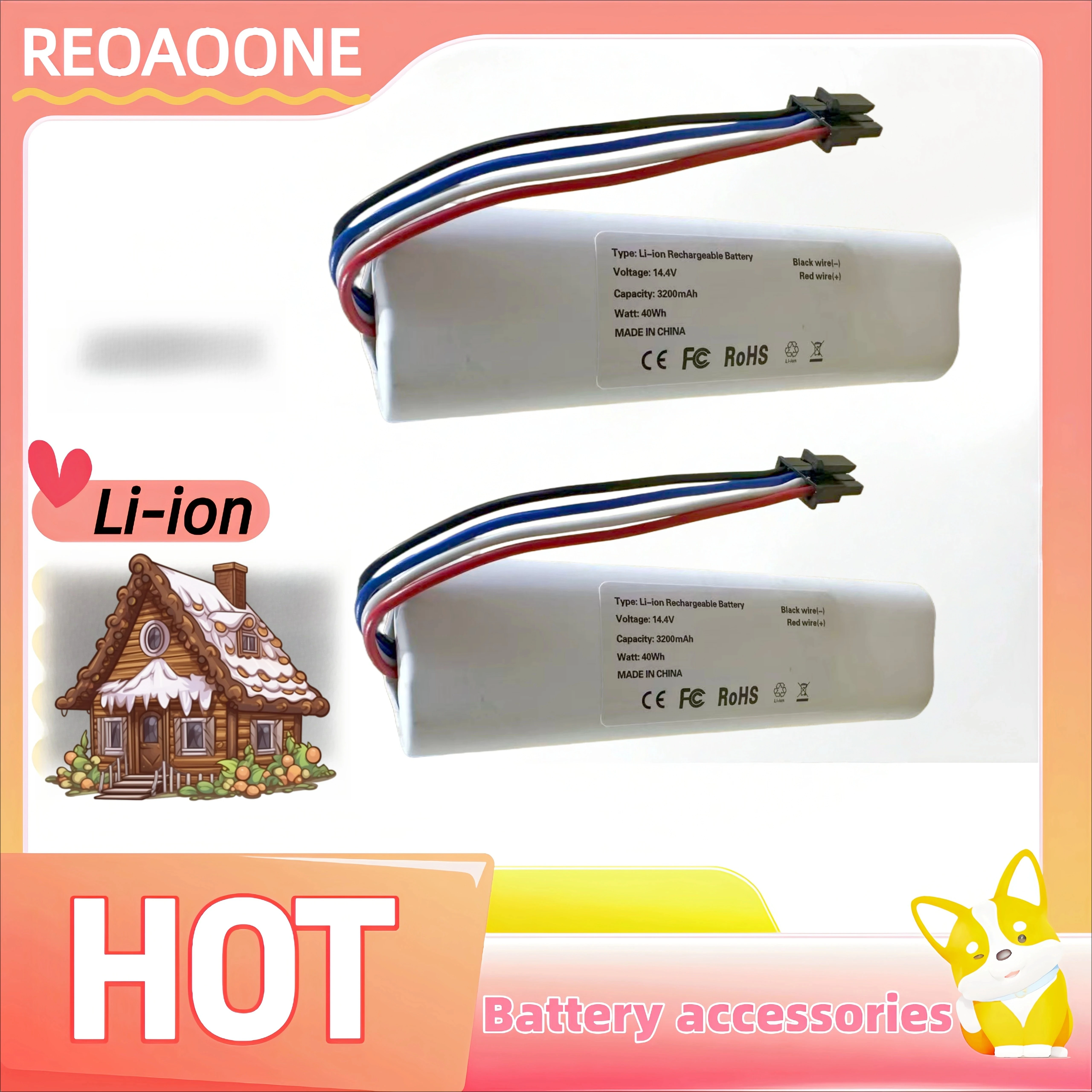 14.4V 3500mAh Battery P2026-4S1P-MMBK for Xiaomi Mijia Vacuum Mop 2C,  Trover Robot LDS Finder RLS3 Model Replacement Parts