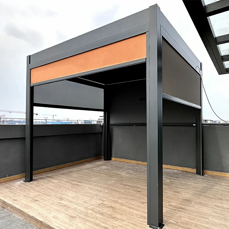 Wholesale Factory Price Roller Blinds Aluminum Alloy Electric Waterproof  UV Blocking Modern Design Outdoor Pergola