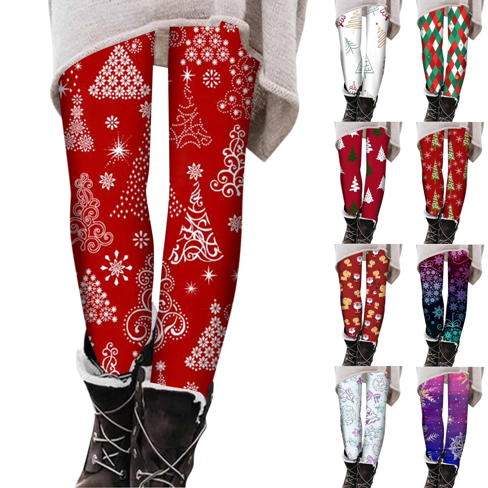 Mallas de Navidad para mujer, Leggings elásticos de cintura alta, a rayas, Color degradado, 3d, estampado de cuadros de copo de nieve, pantalones deportivos, 2023