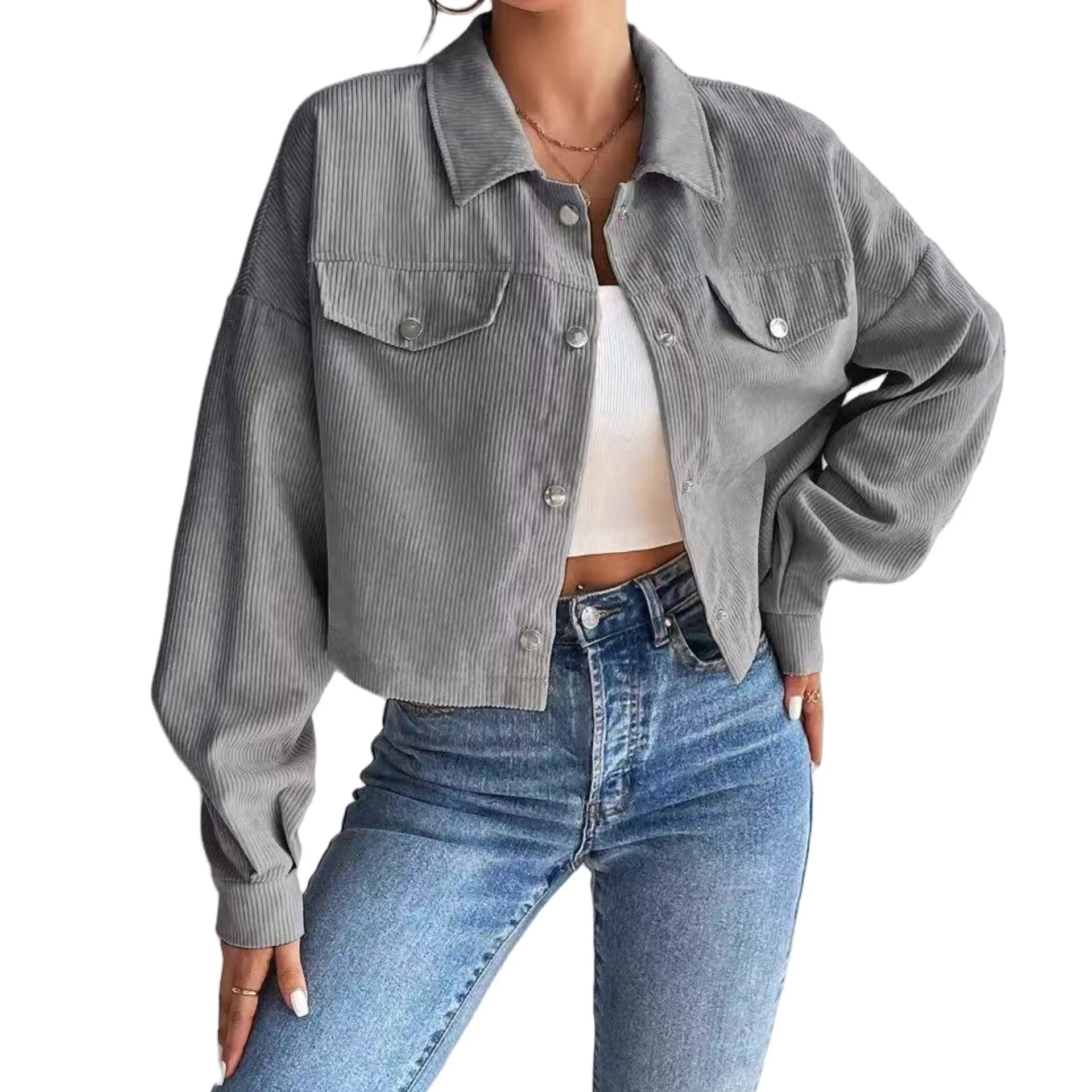 سترة نسائية لخريف وشتاء 2025 بقصة ضيقة وسحاب قصير ورقبة بولو سترة قصيرة #2