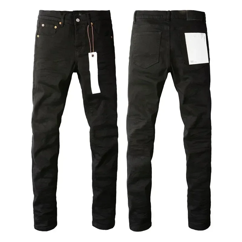 

New Fashion Purples jeans Man with high street black pleats Fashion top quality Repair Low Rise Skinny Denim pants