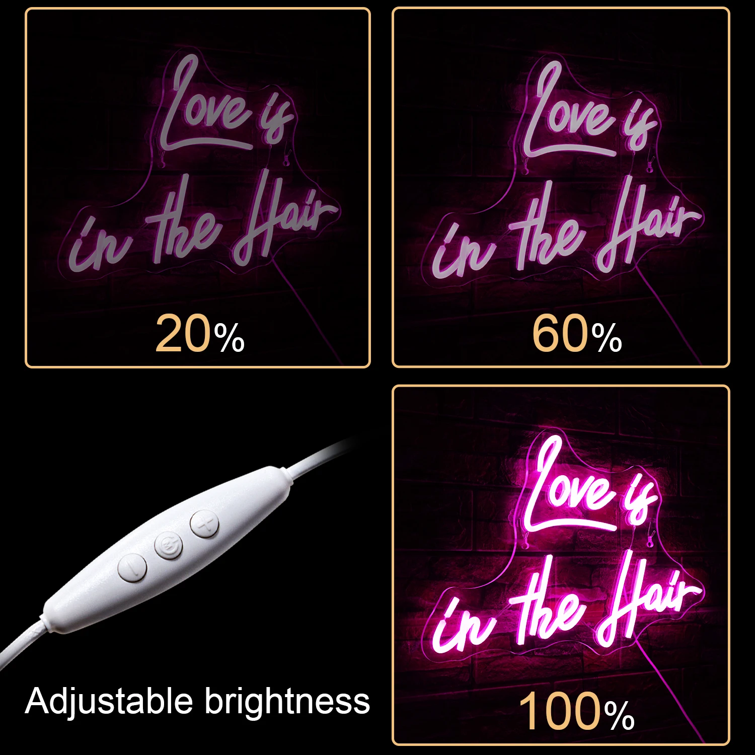 Love Is In The Hair Neon Sign Dimmable Room Decoration For Barbershop Pink Led Light Up Sign Beauty Salon Shop Sign USB Powered