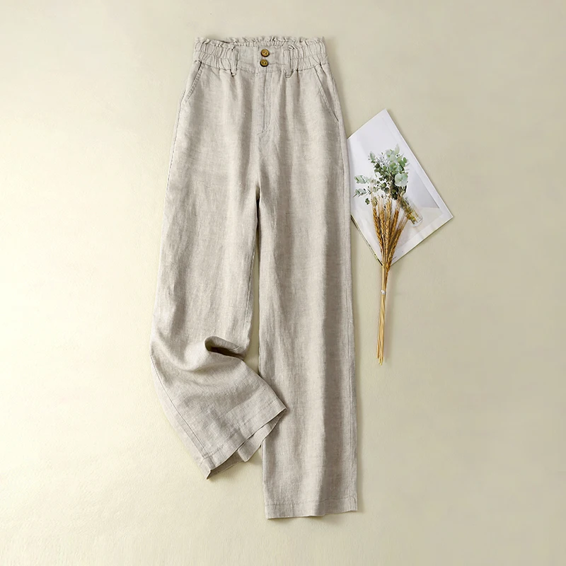 

Retro Linen Wide Leg Pants Women Summer 2026 New Loose Cotton Linen Straight Leg Trousers Faionable High Waist Long Pants