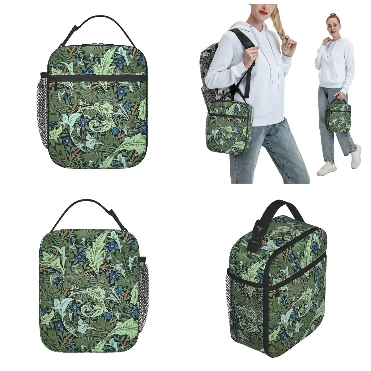 William Morris Design Thermal Insulated Lunch Bag for Office Portable Food Bag Container Thermal Cooler Lunch Box