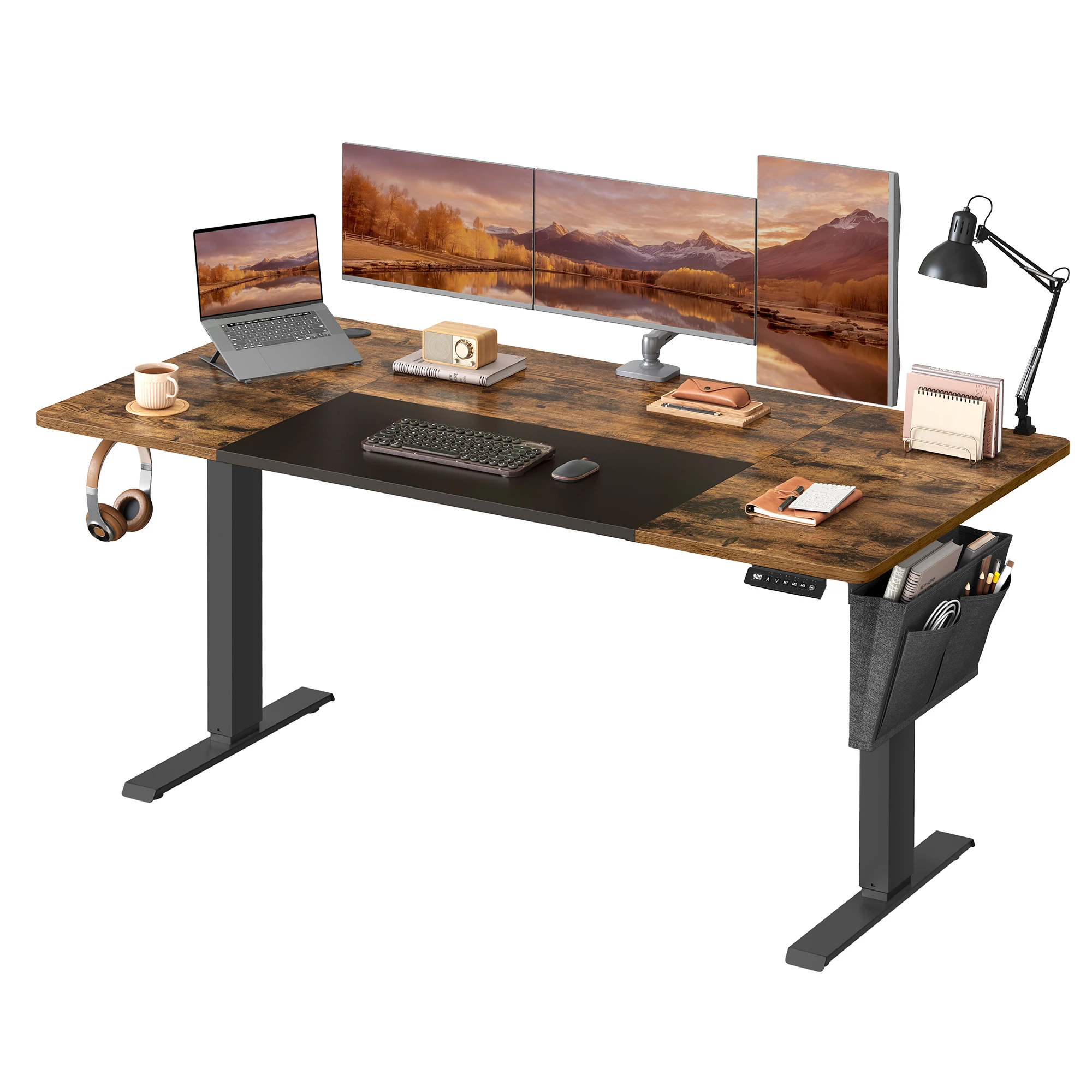 SONGMICS Höhenverstellbarer Schreibtisch elektrisch, 70 x 160 x (72-120) cm, stufenlos verstellbar, gespleißte Platte