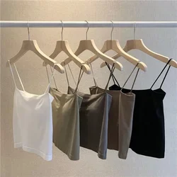 Solid Colour Camisole Vest Female Summer with Bra Pads Outside Wear Tops Suspenders Without Steel Ring Long Thin Bustier