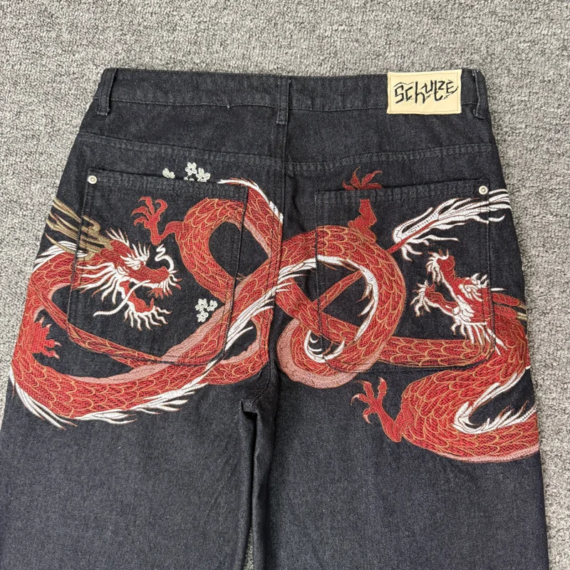 High Quality Red Dragon Embroidery Heavy Industry Cowboy Derschutze Jeans European American Fashion Sell Well Casual Pants