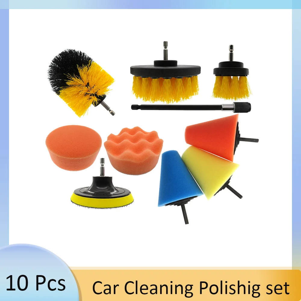 

10Pcs Car Cleaning Polishig set Cleaning Brush Kit Power Scrubber Brush Scouring Pads Sponge Car Wheels Hub