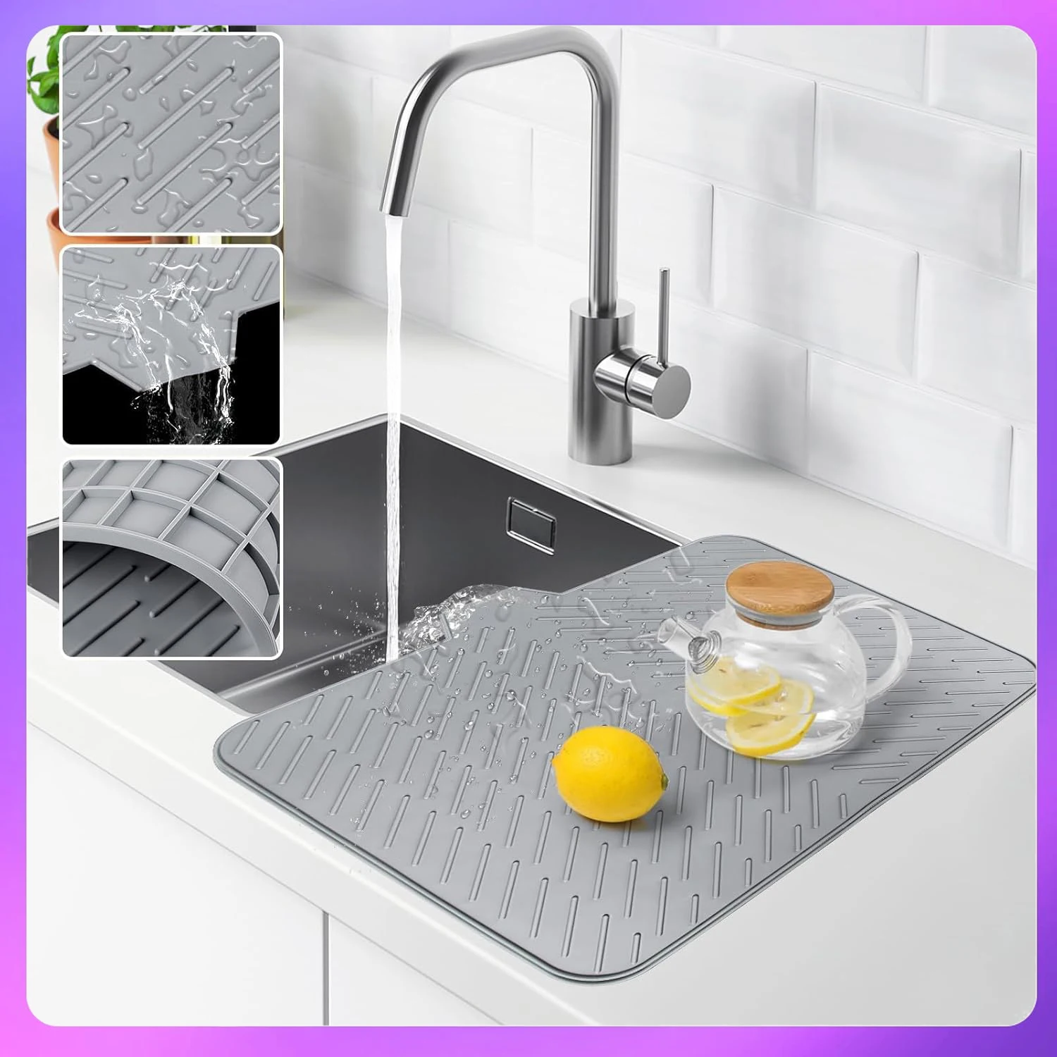 

Silicone Draining Mat for Kitchen Non-Slip Heat Resistant Sink Mat Dish Drying Pad for Countertop Tabletop Accessories Decor