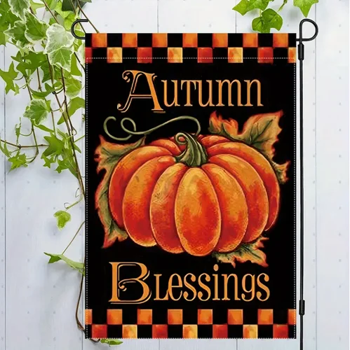 Autumn Blessings Harvest Thanksgiving Garden Flag-12x18in-High Quality Burlap YYZ