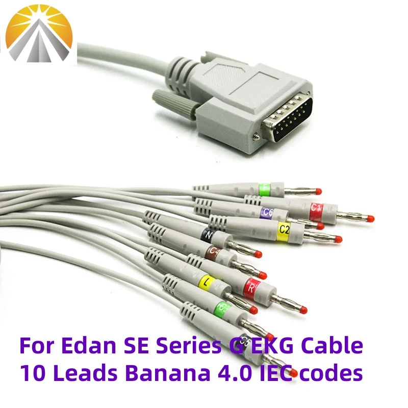 For EDAN ECG Cable SE-1 SE-3 SE-12 SE-601A One Piece 10 Leadwires DB15 Pin Banana 4.0 AHA/IEC Standard 10K Resistor