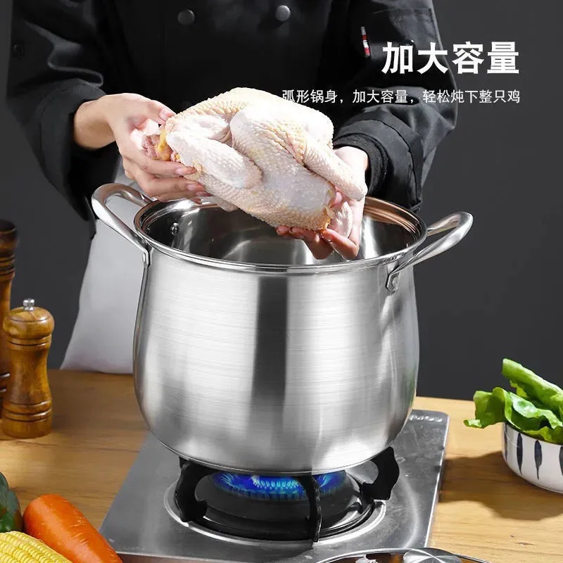 

1pc Large Stainless Steel Stock Pot - Ideal for Soups, Stews, and More - Durable, Easy to Clean - Essential Kitchen Gadget