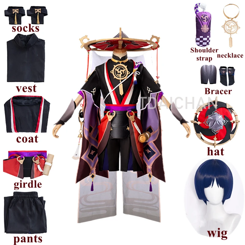 

Anime Genshin Impact Scaramouche Game Suit Gorgeous Uniform Cosplay Costume Halloween Carnival Party for Men Kunikuzushi Wig Hat