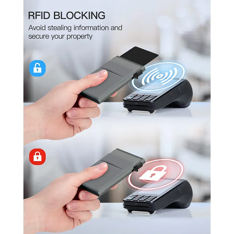 Simple Wallet Card Cover Aluminum Alloy Side Card Push Bag Automatic Large-Capacity Anti-Theft Brush Metal Box Wallet Card Clip image 6