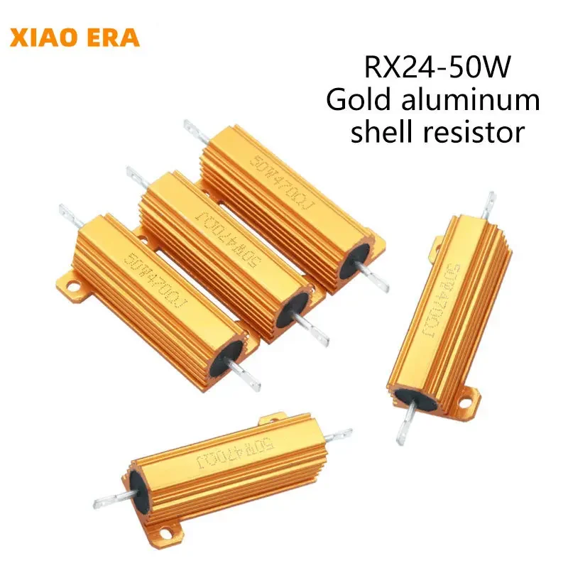 RX24-50W Gold Aluminum Shell High Power Resistance 0.1/0.5/1/50/100 Euro 1K 2K 10K 100K Heat Dissipation Resistor