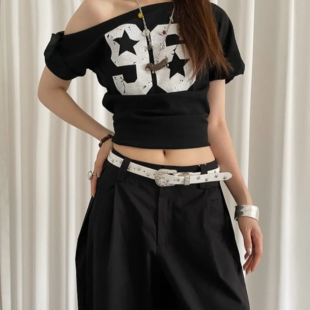 فاسق ستار برشام حزام خصر الجينز ديكور بنطلون الديكور Y2K واسعة حزام تنورة اكسسوارات فاسق نمط بولي Leather أحزمة جلدية