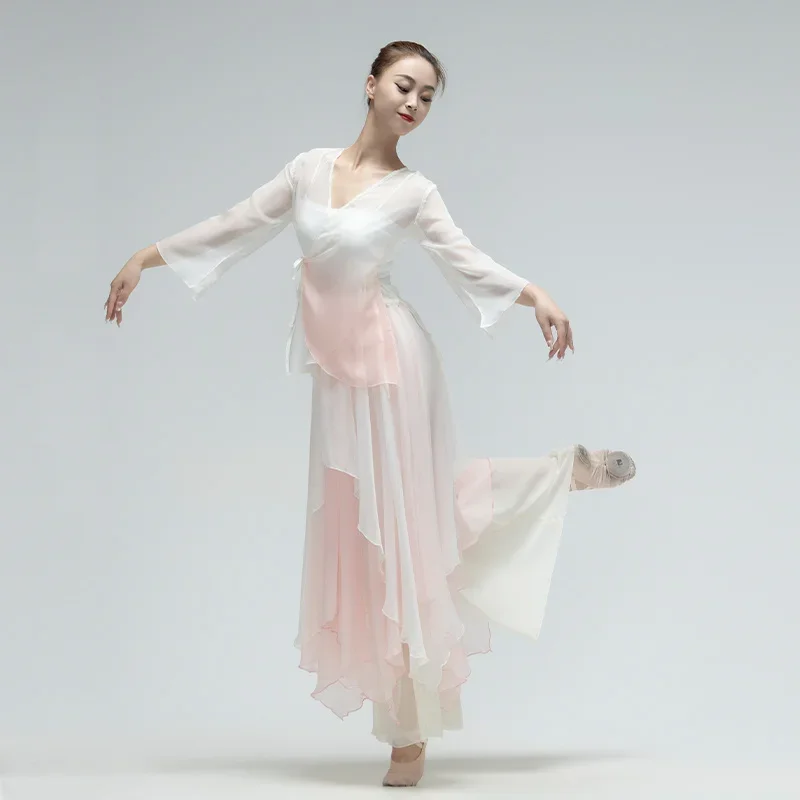 Classical dance dress women elegant Chinese Modern dance performance dress loose flying skirt pants wide leg yarn pants blouse