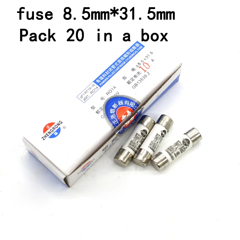 

R014 8.5*31.5mm fuse 20Pcs AC380V 1A 2A 3A 4A 5A 6A 8A 10A 16A 20A for AM1 RT19 base