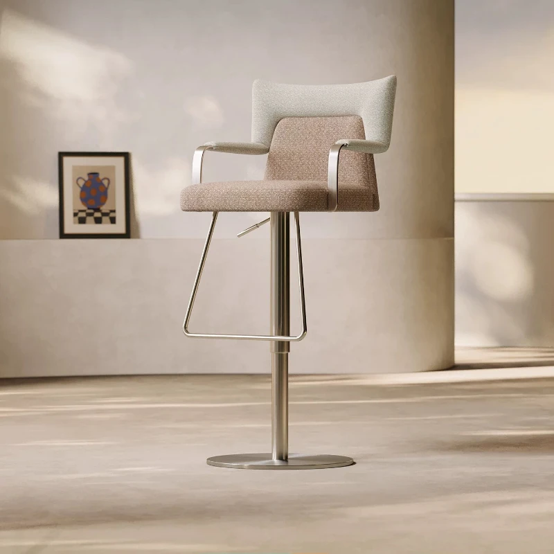 Elegant Upholstered Bar Stools Comfortable Relaxing Bar Stools Stainless Steel Swivel Sillas Para Barra Alta Balcony Furniture