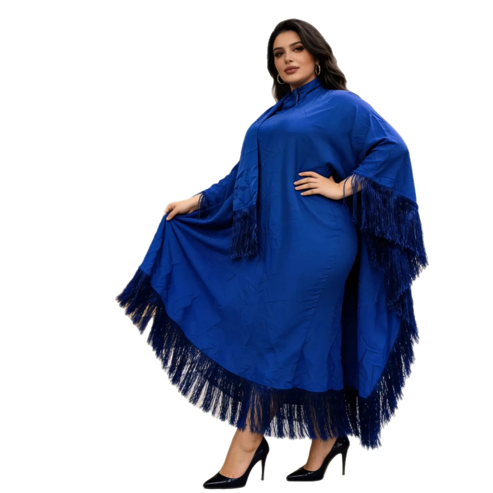 

Plus Size African Party Evening Dresses for Women 2026 Spring Autumn Fashion African Long Sleeve Tassel Long Maxi Dress Gowns