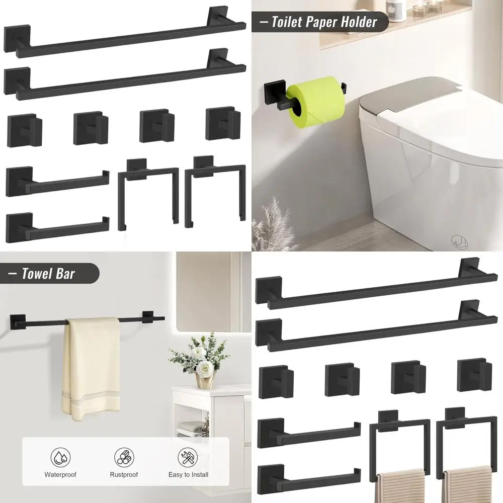 

Stainless Steel 10-Piece Wall Mounted Towel Bar Set, 23.6 Inch Black Bathroom Hardware Accessories