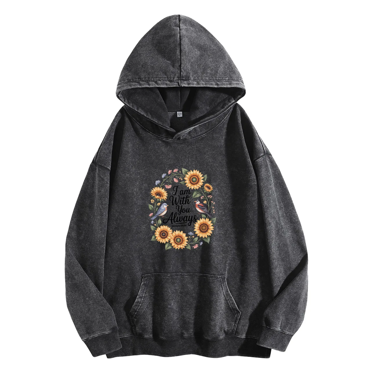 إطار زهرة عباد الشمس للرجال بغطاء للرأس برسومات مغسولة عتيقة، بلوفر كلاسيكي متعثر، ملابس الشارع الشهير، كاجوال