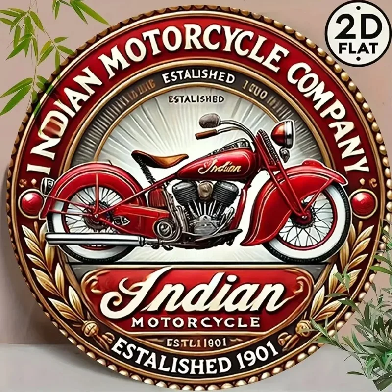 IronHorseArt Creative Tinplate Painting - Modern Iron Sheet Art - Motor Company 1901 Round Metal Sign - Classic Red Motor Design