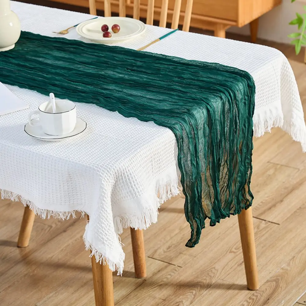 Decorative Cheesecloth Table Runner Romantic Wrinkled Gauze Fabric For Wedding Birthday Party Dining Table Cover