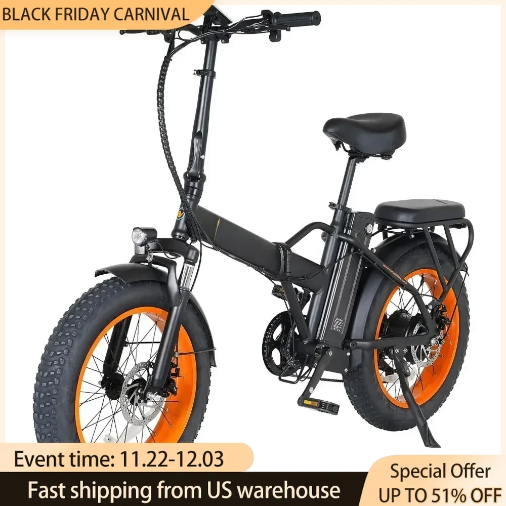 Folding Electric Bike, 48V & 624Wh Lithium Removable Battery, Peak 1100W Brushless Motor, Max Speed 28Mph, Electric Bike