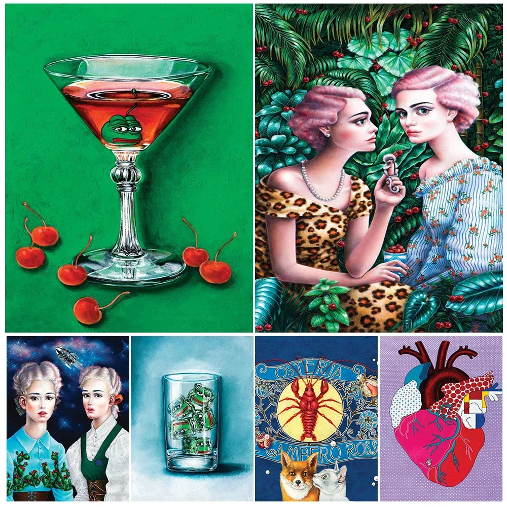 

Girls Red Cocktail Frog Heart Abstract Posters Wall Pictures For Living Room Nordic Poster Wall Art Canvas Painting Unframed