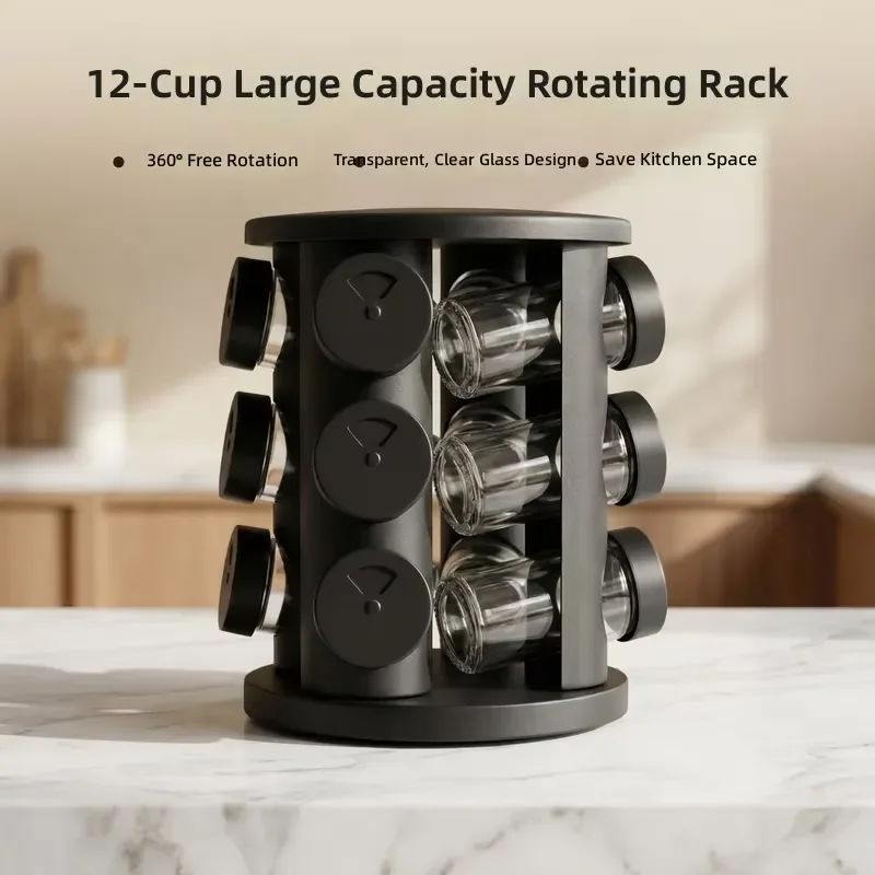 Rotating Spice Rack, Kitchen Seasoning Bottle Set, Home Condiment Storage Organizer