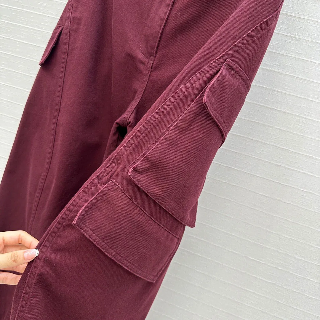 New Autumn Vintage Streetwear Safari Style Loose Cargo Trousers Women High Waist Big Pockets Casual Pants