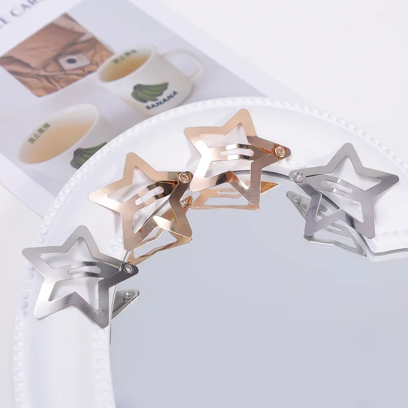 50/10Pcs Gold Star BB Hairclips Girls Y2K Cute Star Barrettes Women Simple Metal Snap Clip Headdress Hair Jewelry Accessories