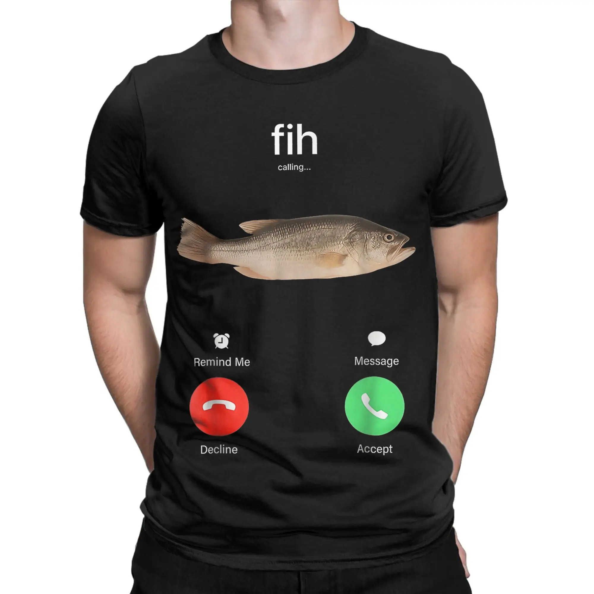 Men's T-Shirts Fih Calling Remind Me Message Decline Accept Phone Call Fish Awesome Cotton Tees Short Sleeve  T Shirts Clothing