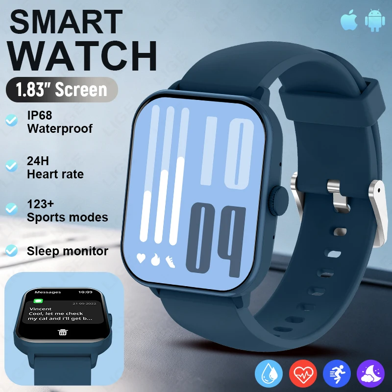 LIGE New Fashion Light Weight Smart Watch Men 24H Health Monitor 123+Sports Mode IP68 Waterproof Bluetooth Call Smartwatch Women