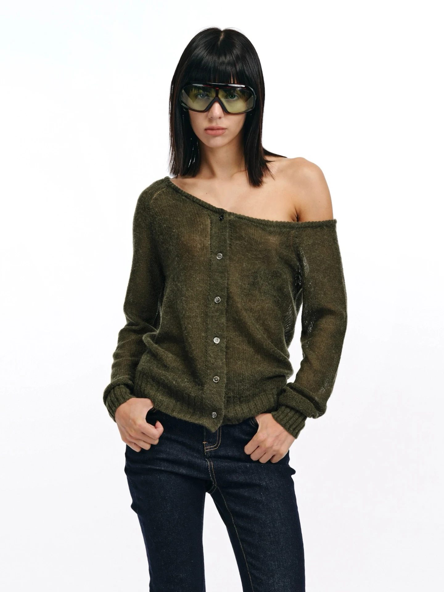 

Легкий вязаный кардиган из смесовой шерсти альпаки с пуговицами на плечах, повседневный, с длинными рукавами, теплый, для весны и осени