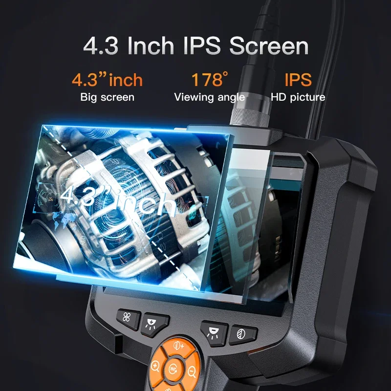 Industrial Endoscope Camera 43inch IPS Screen IP67 Waterproof HD1080P 8mm Lens Pipe Sewer Inspection Camera Borescope Car