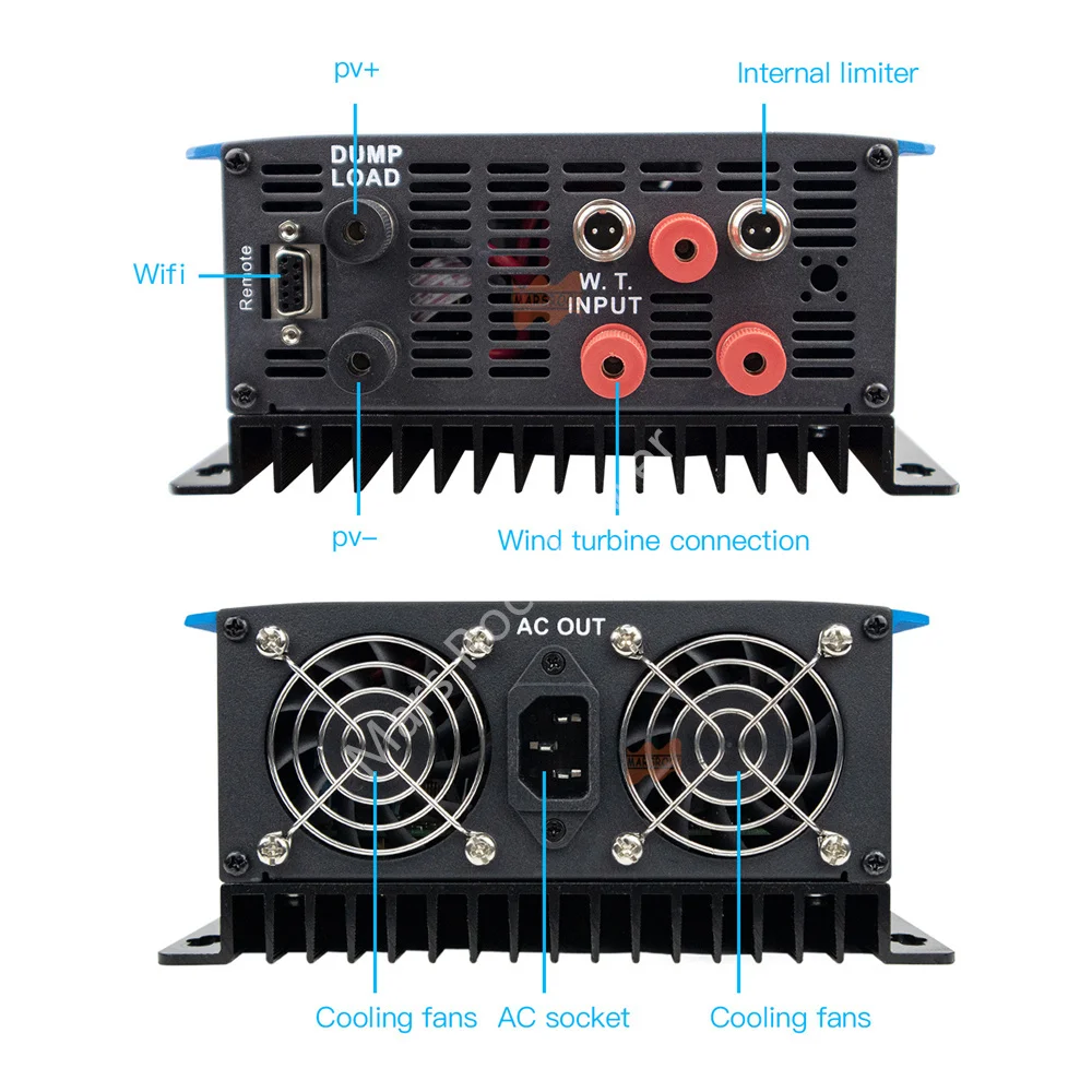 Microinversor conectado a la red de viento MPPT de 2000W y 48V con función de limitación de corriente, WiFi opcional, adecuado para CA 230V 240V