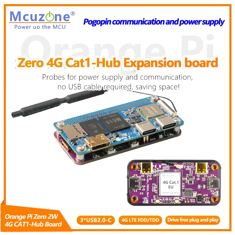 CAT1-HUB, Orange Pi Zero 2W, 4G Cat1-Hub Expansion Board, Probes for Power Supply and Communication, No USB Cable Required