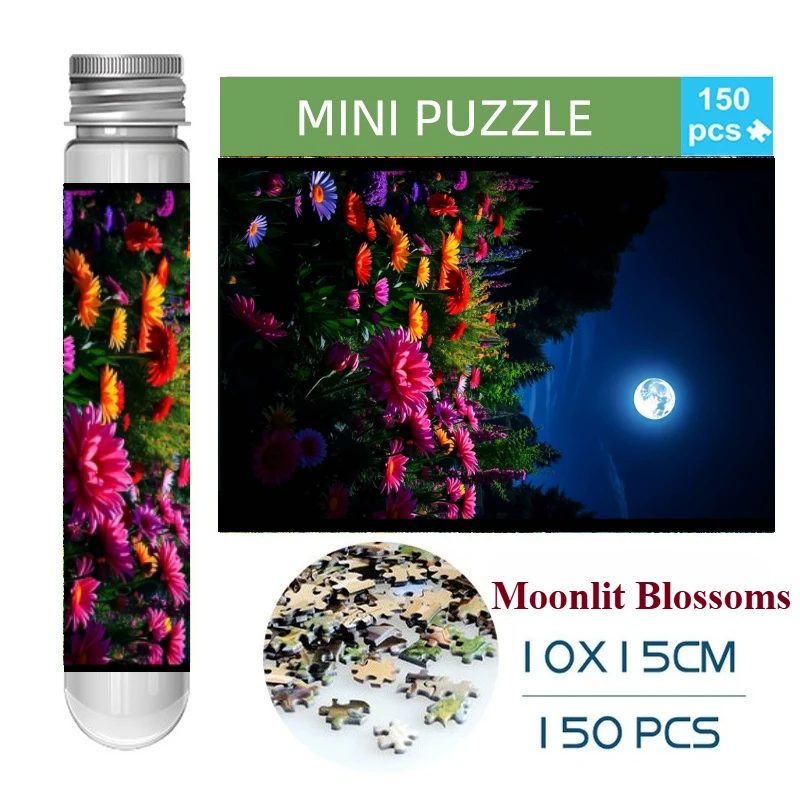 Mini Moonlit Blossoms Jigsaw Puzzle, Difficult Stress Relief Toy, Family Educational Game, Creative Desktop Decor Gift