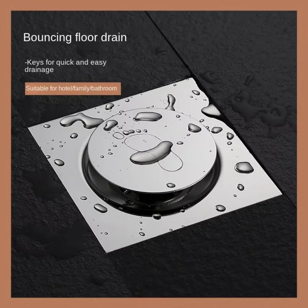 Durable Metal Press-Type Floor Drain Pop Up Bounce Square Sewer Floor Strainer Anti-odor Pedal Type Shower Foot Floor Drain