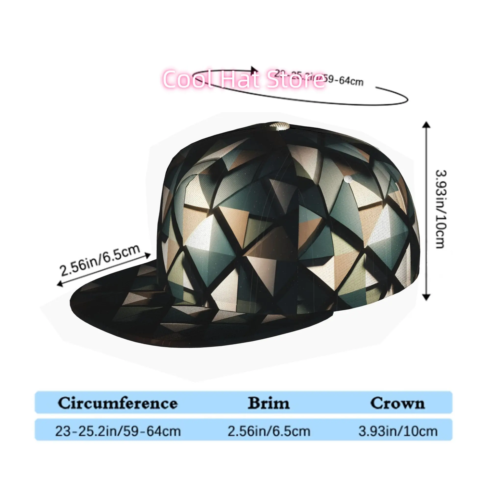 Flat Brim Baseball Cap Featuring an Abstract Triangle Design with Orbs, Suitable for Both Men And Women. This Hip Hop Streetwear