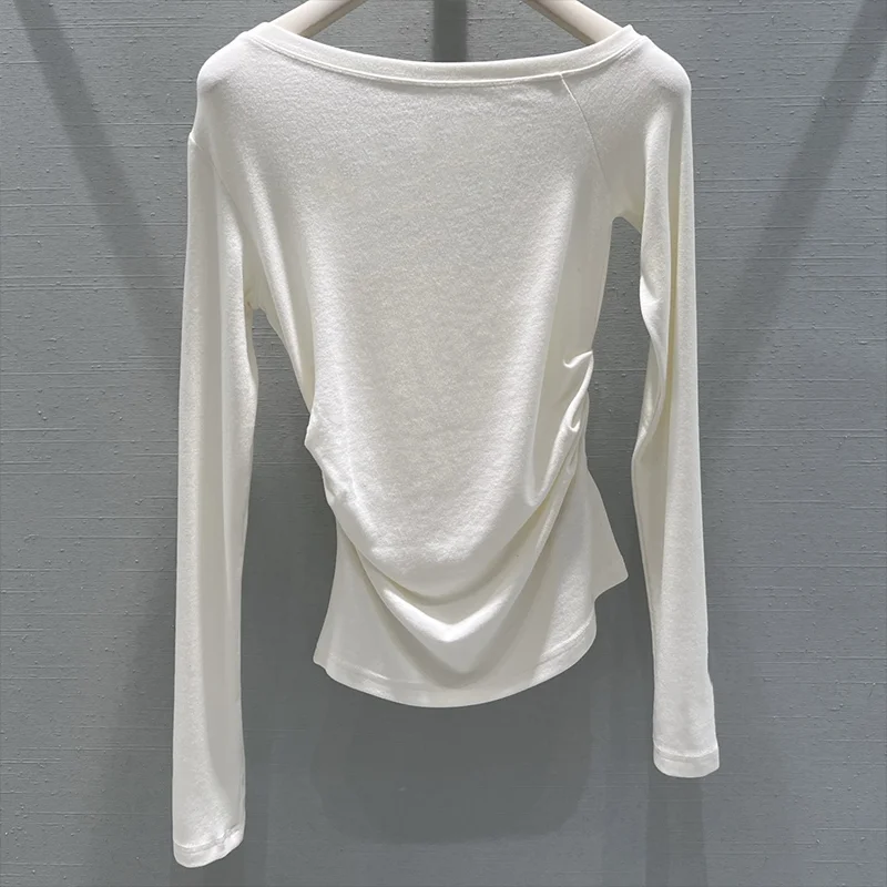 

High quality Sexy one shoulder women's base top, irregular, long sleeves t-shirt with shiny diamonds for embellishment 251212129